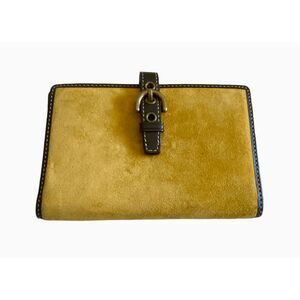 Vintage Coach suede mustard yellow card photo picture holder wallet case buckle